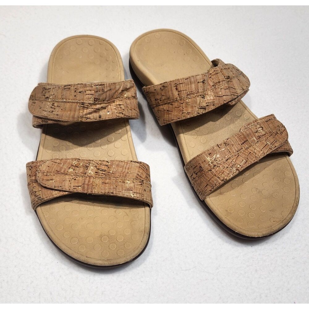 Vionic Womens Slide Sandals Cork Double Strap Comfort Orthotic Brown Size 8 8.5